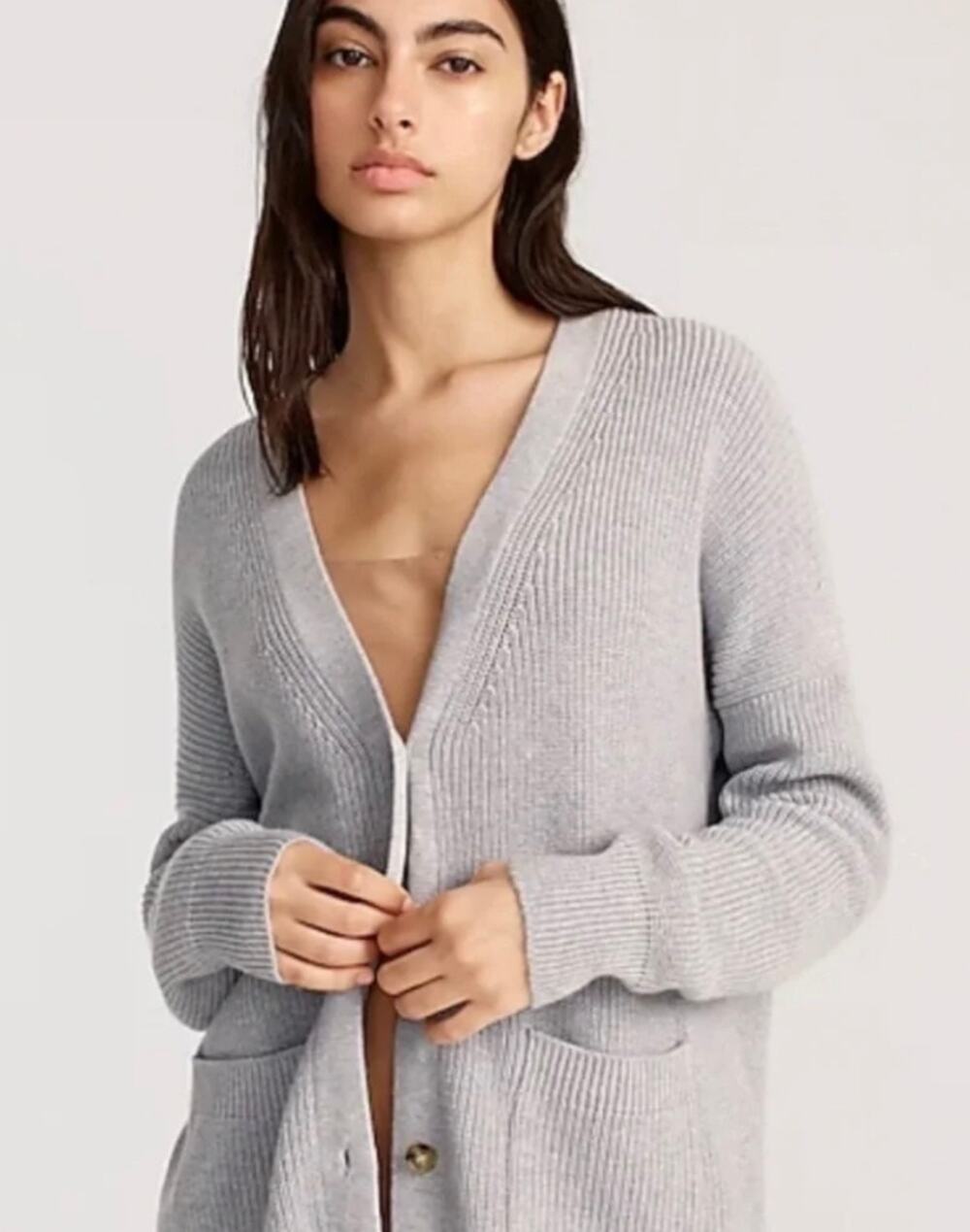 J. Crew V-neck Cotton & Cashmere Cardigan Sweater in Light Gray Size Small